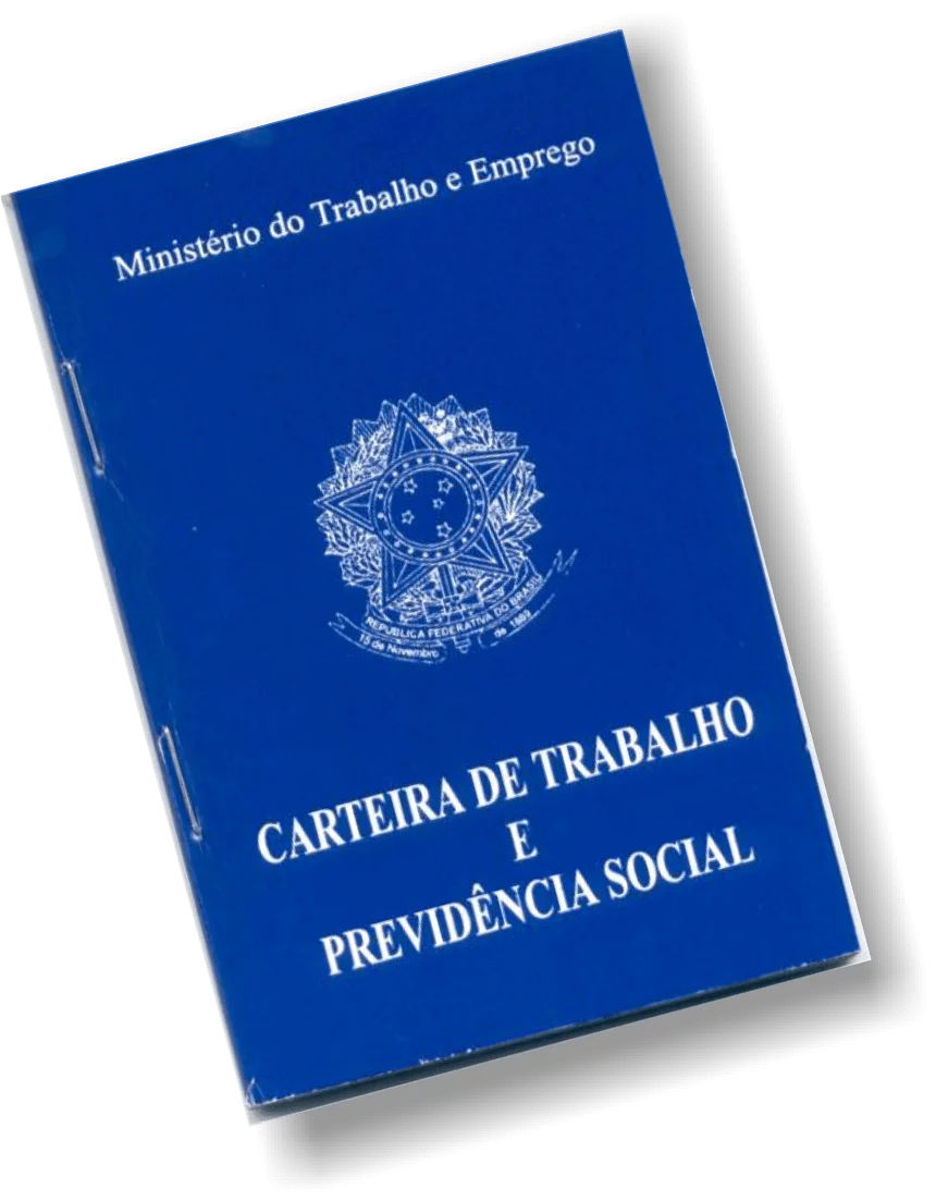Imagem de uma CTPS azul fechada ilustrando trabalho sem carteira assinada.